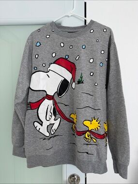 Peanuts Gray Crewneck with Snoopy & Woodstock Holiday Graphic